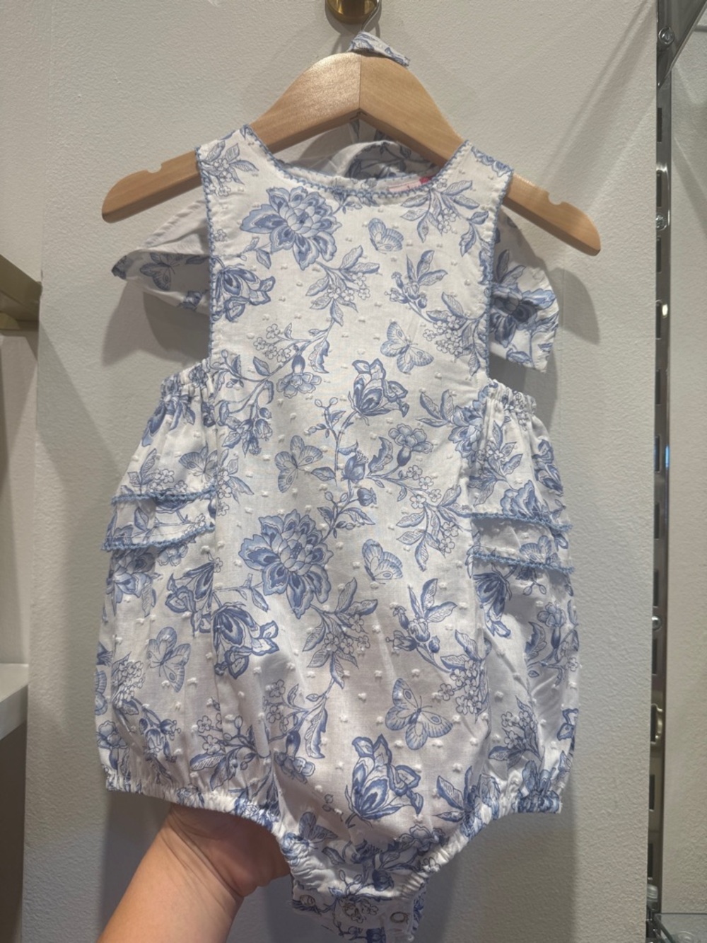 Penelope Mack White and Blue Floral Bubble One-Piece (18 Months)